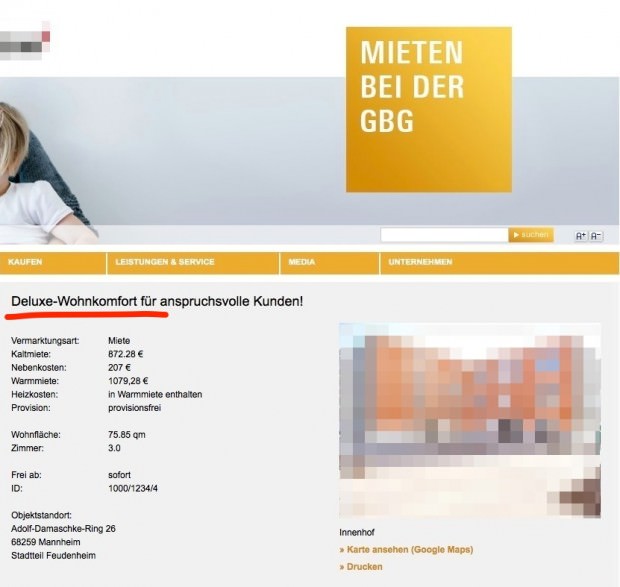 "Das wird kein Luxus-Projekt", sagt Geschäftsführer Frings über die Neubauten in der Neckarstadt-Ost, die genauso viel kosten sollen wie diese Angebote aus Feudenheim | Screenshot: GBG-Webseite