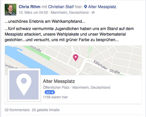 rihm facebook beitrag - CDU verurteilt tätliche Übergriffe von politischen Gegnern