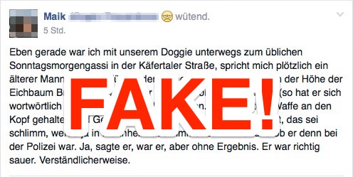 Screenshot eines Facebook-Eintrags über eine Straftat, die laut Polizei nie stattfand | Montage: Neckarstadtblog