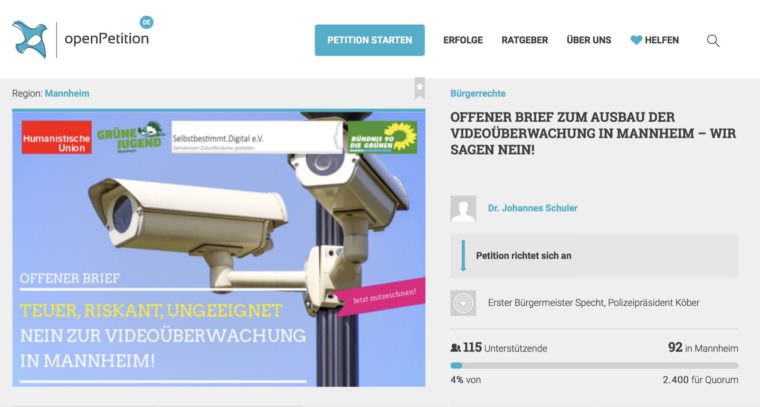 screenshot petition videoueberwachung 760x407 - Online-Petition gegen den Ausbau der Videoüberwachung in Mannheim