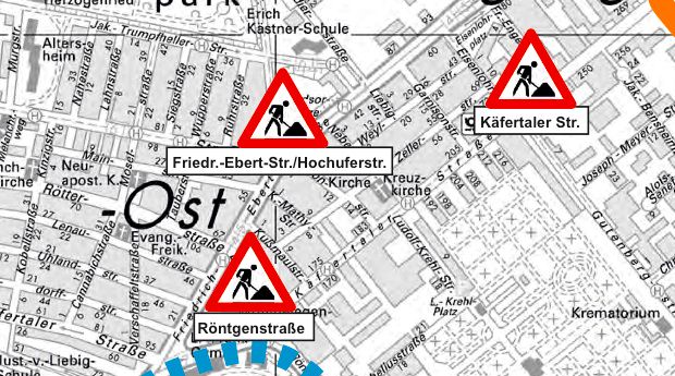 Drei Hauptzufahrtsstraßen zur Neckarstadt-Ost verwandeln sich zu Dauerbaustellen | Bild: Stadt Mannheim