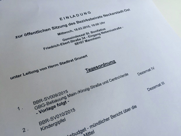 Einladung zur Bezirksbeiratssitzung | Foto: Neckarstadtblog
