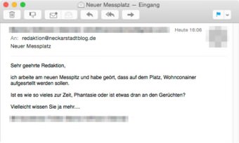 Uns erreichte diese E-Mail, die wir schnell beantworten konnten | Screenshot: Neckarstadtblog