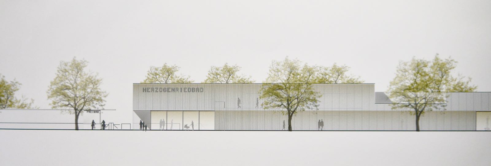 Illustration zum Entwurf für den Kombibad Neubau | Foto: M. Schülke, Zeichnung: Sacker Architekten