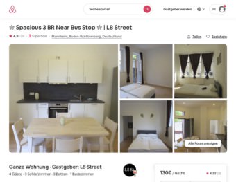 Bis zu 160 Euro pro Nacht: Kein Wohnraum, sondern gewerblich als Airbnb-Ferienwohnungen betrieben | Screenshot: Airbnb