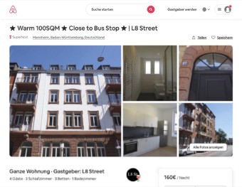 Bis zu 160 Euro pro Nacht: Kein Wohnraum, sondern gewerblich als Airbnb-Ferienwohnungen betrieben | Screenshot: Airbnb