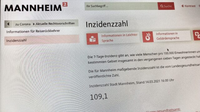 Die aktuelle Inzidenzzahl wird täglich auf der Webseite der Stadt Mannheim veröffentlicht | Quelle: mannheim.de