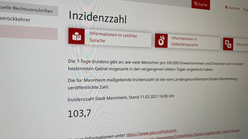 inzidenzzahl-stadt-mannheim-stand-11.03.2021 Die Sieben-Tage-Inzidenz liegt wieder über 100 | Quelle: mannheim.de