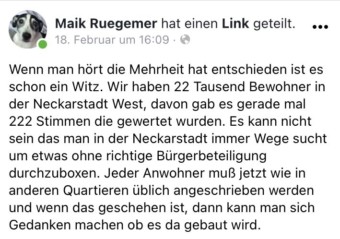 Der Sprecher des Netzwerk Wohnumfelds ist auch nicht zufrieden mit dem Nichtbeteiligungsprozess | Screenshot: Facebook