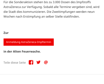 Ganz nach unten scrollen. Der rote Knopf führt zum Anmeldeportal | Screenshot: mannheim.de