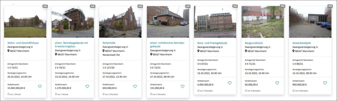 Die sieben Objekte auf Turley, die im Oktober 2022 zwangsversteigert werden | Screenshot: immobilienpool.de