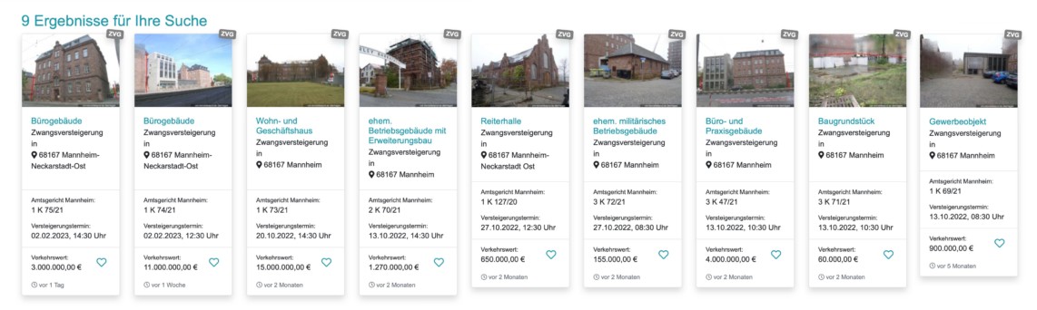 Übersicht aller Objekte in der Zwangsversteigerung | Screenshot: immobilienpool.de