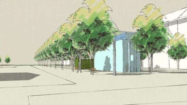 image-15-einraumhaus Das neue Einraumhaus soll schmal und dezent zwischen zwei Baumreihen unterkommen | Bildquelle: LOS Präsentation