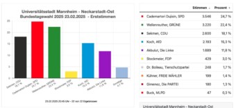 Das Erststimmenergebnis in Neckarstadt-Ost | Quelle: Stadt Mannheim