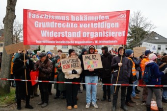 merz in mannheim 06 02 2025 26 340x227 - Lautstarker Protest gegen Merz-Besuch in Mannheim