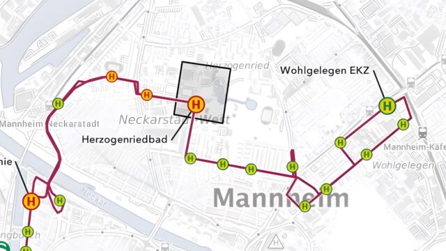 Über das Herzogenriedbad in die Neckarstadt-West fährt bald die Buslinie 61 | Quelle: RNV