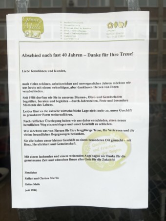 aushang gruene meile img 2697 340x453 - Grüne Meile schließt nach fast 40 Jahren