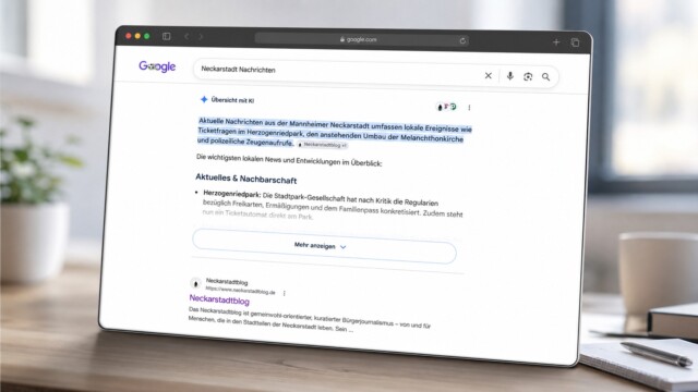 Bei Nachrichten aus der Neckarstadt ist das Neckarstadtblog eine gute Quelle | Bild: Screenshot + KI-generiert